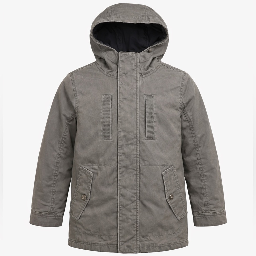 Old Navy Kids Gray Hooded Parka Jacket L 10-12 Cotton Insulated Fishtail Coat